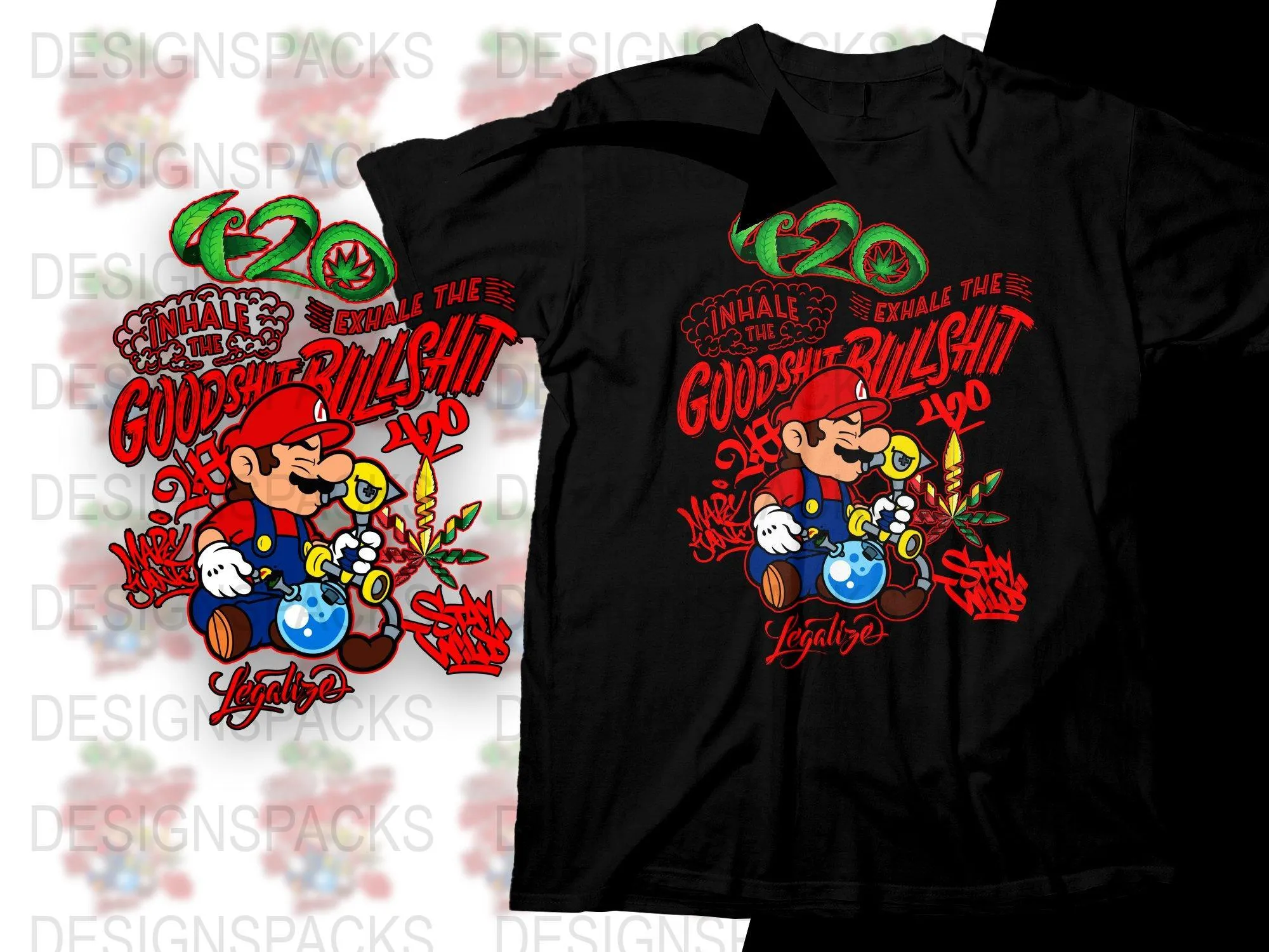 420 Inhale the Good Exhale the Bullshit Mario Png Digital Download